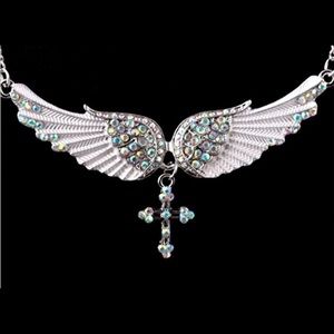 Crystal Angel Wings Cross Pendant Necklace